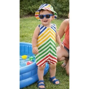 Vintage Color block rainbow chevron Romper, Baby in the Carriage by Bo Peep
